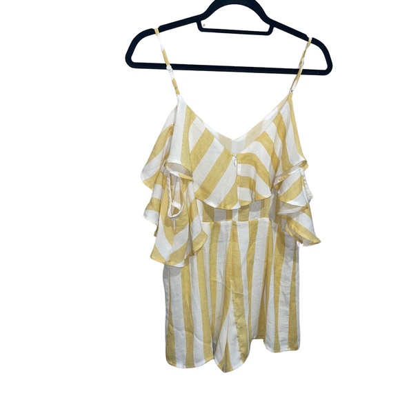 Lulus Beach House Yellow and White Striped Off-the-Shoulder Romper Sz M - Picture 5 of 11